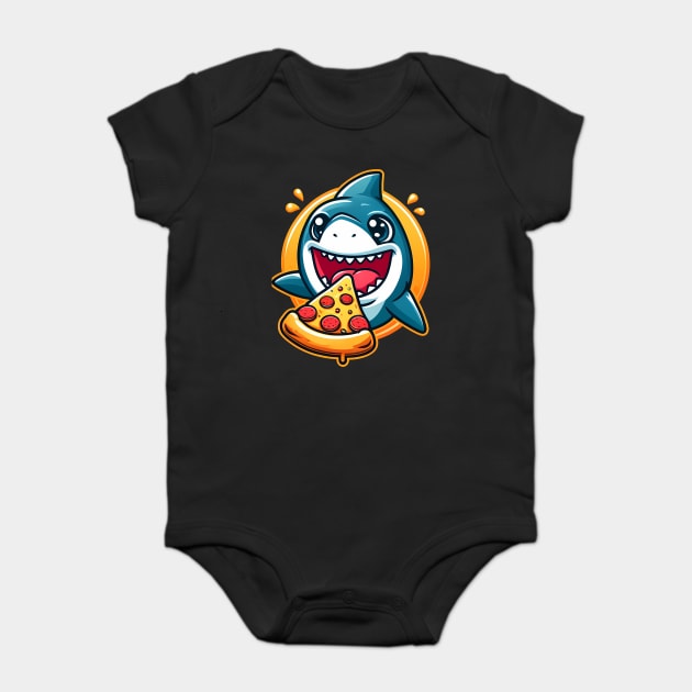Funny Shark with Pizza, Pizza Lover Baby Bodysuit by logiamerch